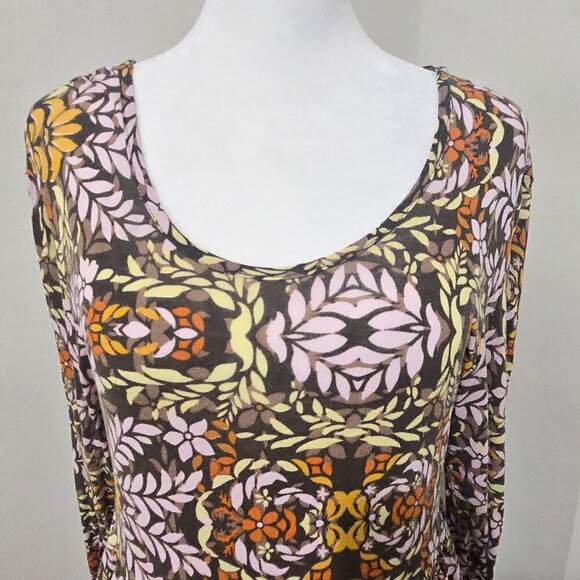 Earthbound Trading Co Fit Flare Long Sleeve Knit Flower Vine Dress - XL - Boho - Picture 2 of 10